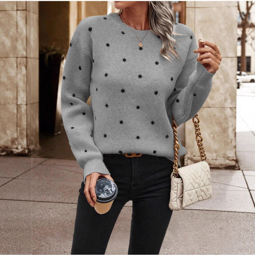 Womens Polka Dot Jumper Long Sleeve Knit Pullover