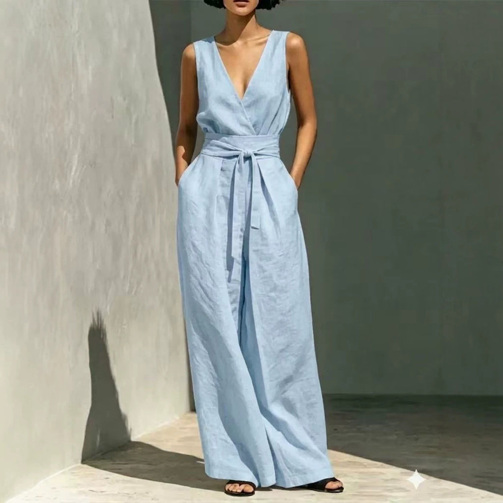 Womens Sleeveless Co ord Set with High Waist Wide Leg Trousers