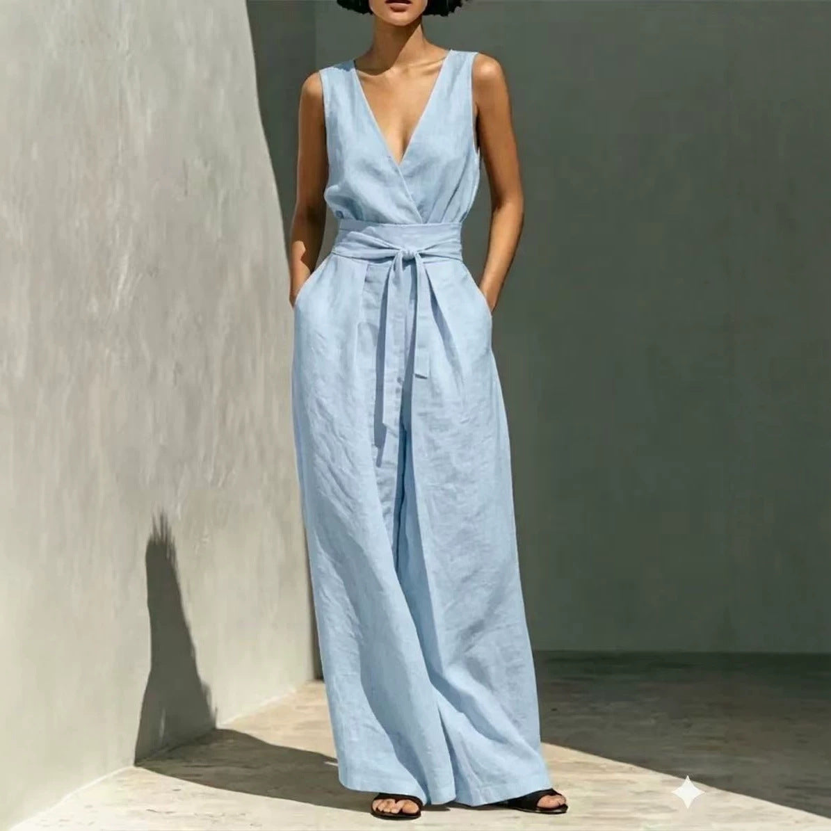 Womens Sleeveless Co ord Set with High Waist Wide Leg Trousers