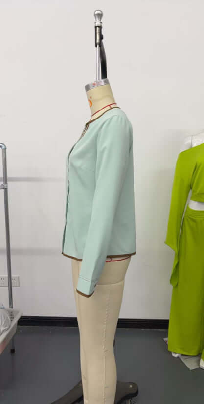 Womens Mint Green Shirt Contrast Trim Three Quarter Sleeves