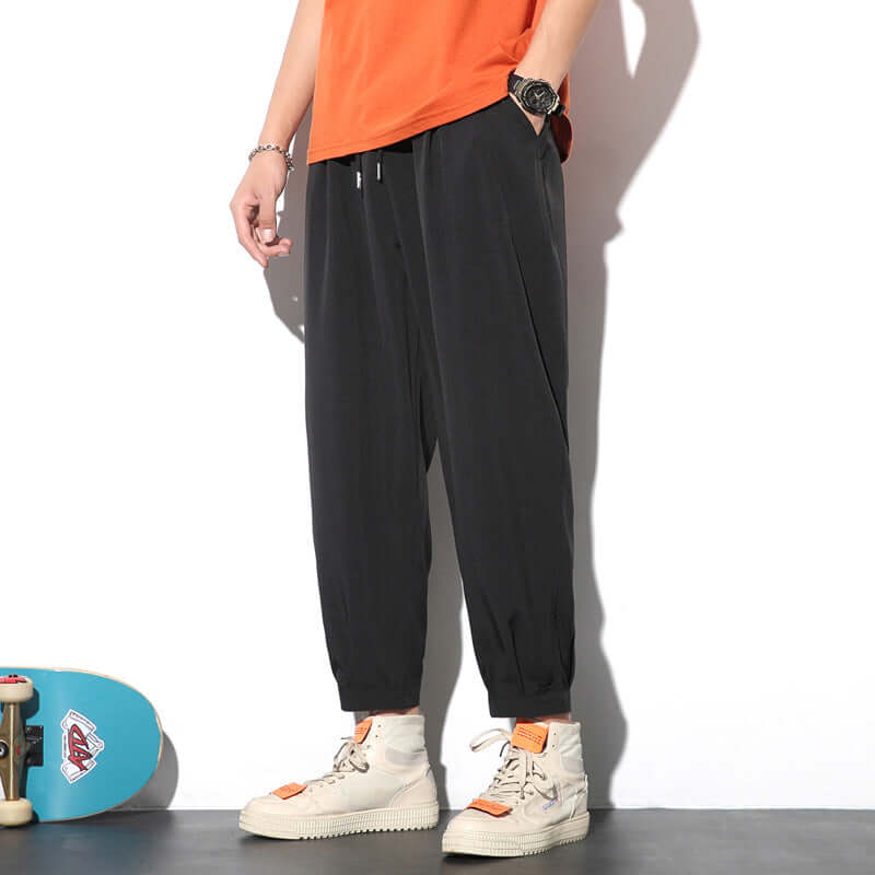 Mens Drawstring Trousers Relaxed Casual Joggers