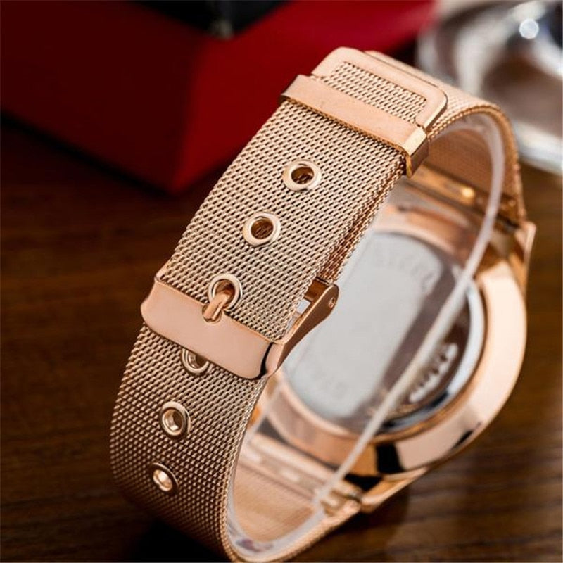 Unisex Minimalist Quartz Watch with Adjustable Mesh Strap