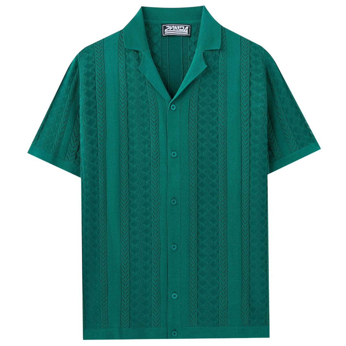 Mens Open Knit Cuban Collar Cardigan