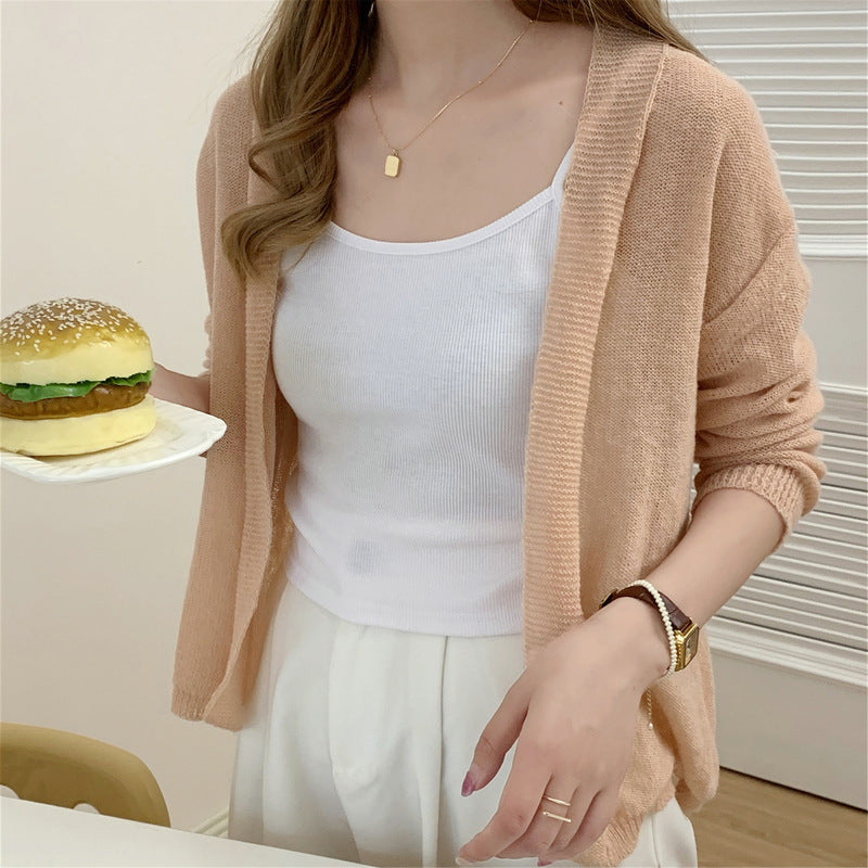 Womens Lightweight Ice Silk Viscose Cardigan Long Sleeve