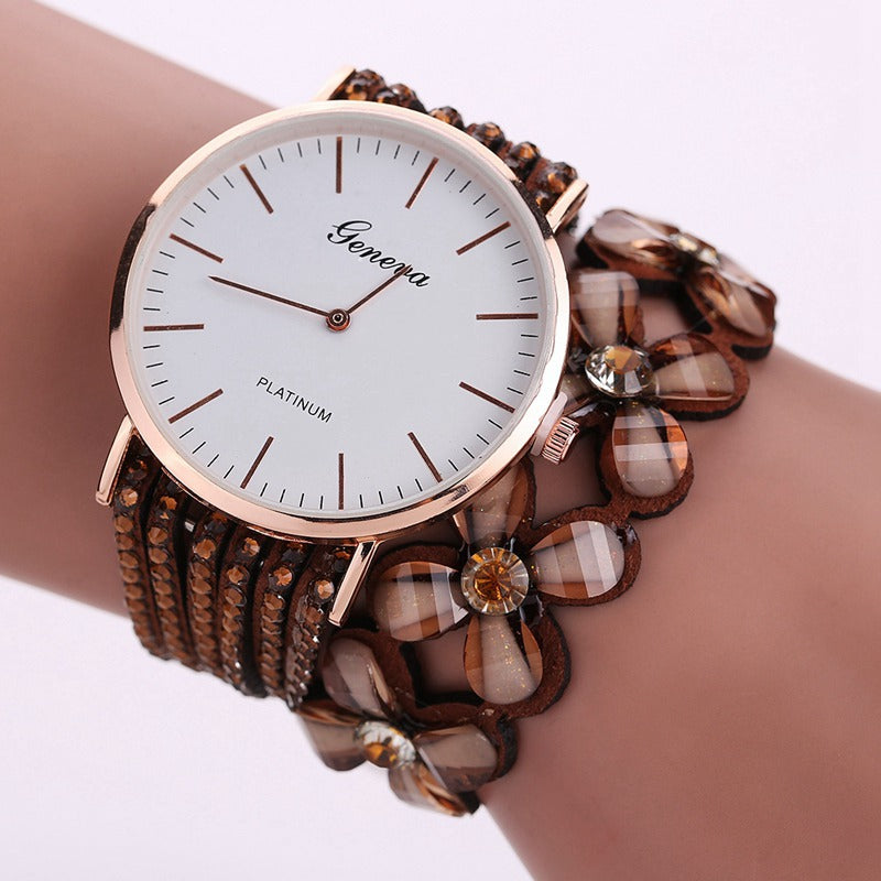 Womens Floral Bracelet Watch with Quartz Movement