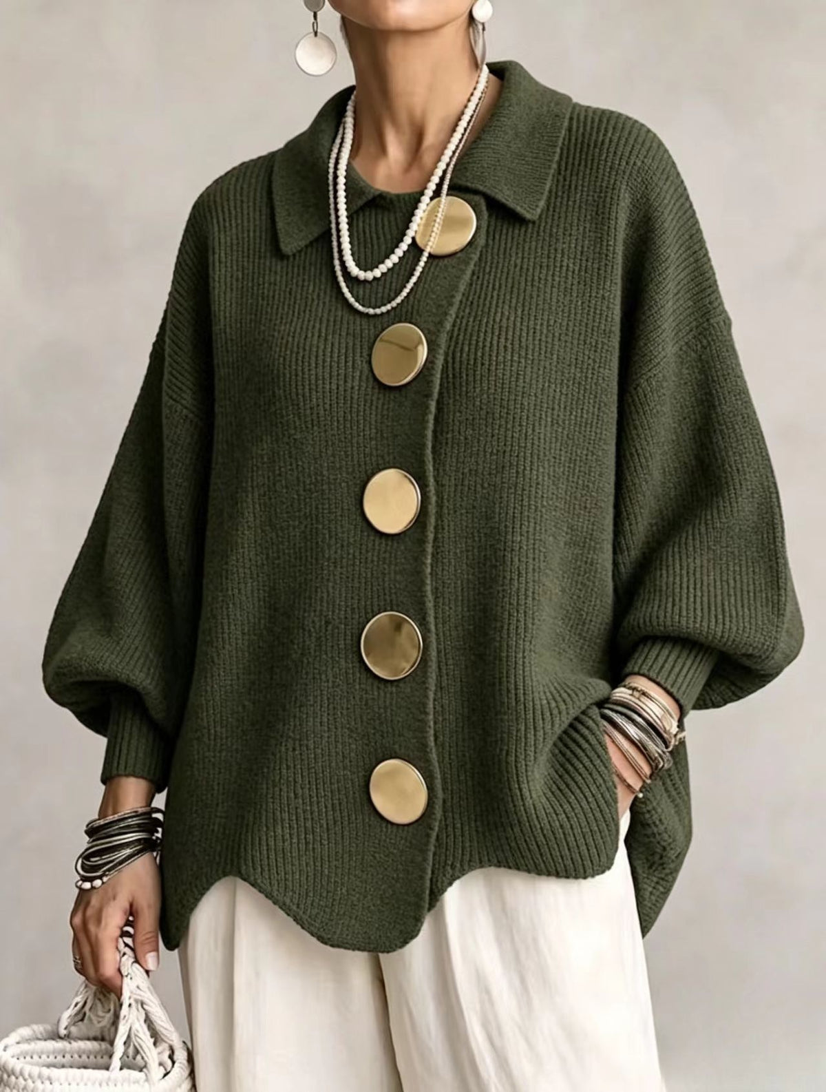 Womens Relaxed Fit Knitted Cardigan Long Sleeve