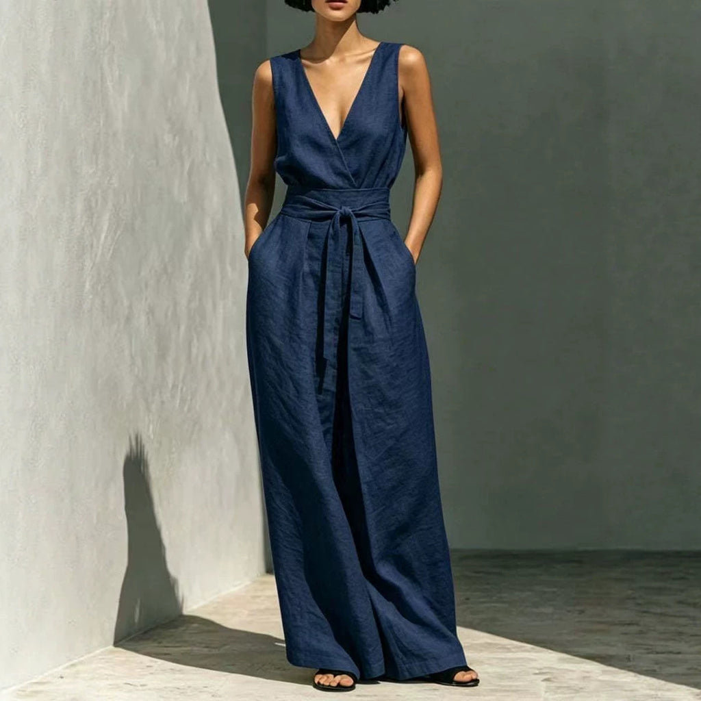 Womens Sleeveless Co ord Set with High Waist Wide Leg Trousers
