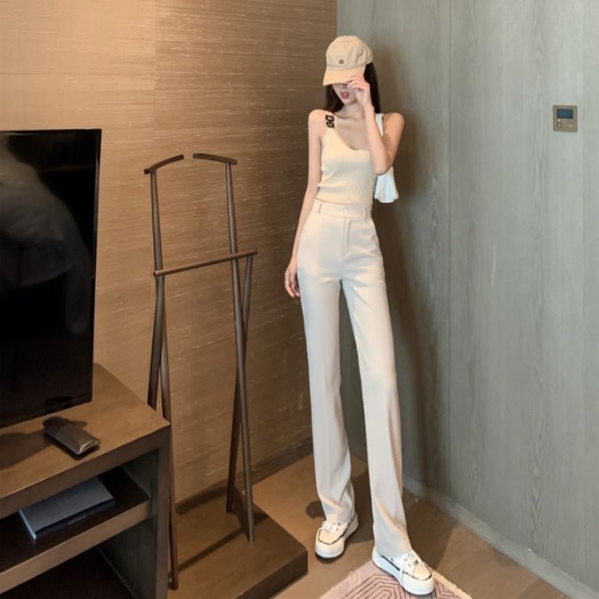 Womens High Waist Wide Leg Suit Trousers