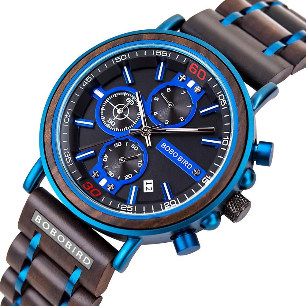 Mens Wooden Chronograph Watch with Quartz Movement