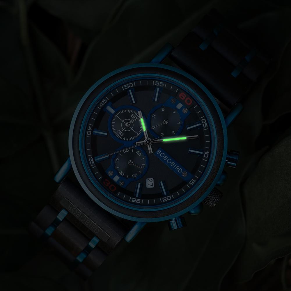 Mens Wooden Chronograph Watch with Quartz Movement