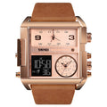 Mens Large Square Dial Watch with Genuine Leather Strap