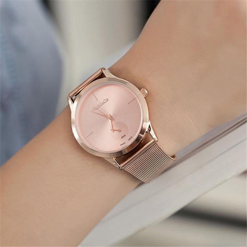 Unisex Minimalist Quartz Watch with Adjustable Mesh Strap