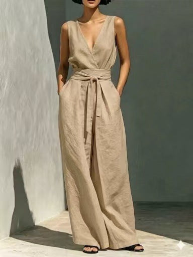 Womens Sleeveless Co ord Set with High Waist Wide Leg Trousers