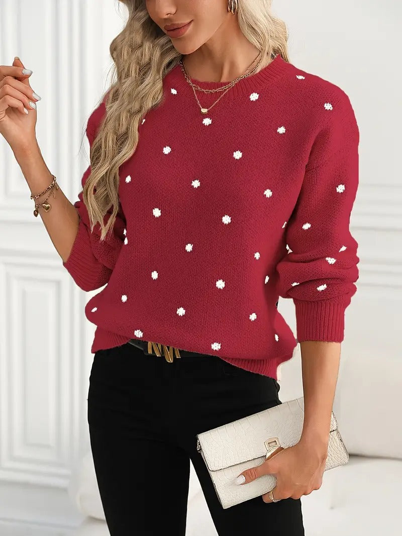 Womens Polka Dot Jumper Long Sleeve Knit Pullover