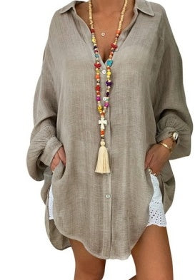 Womens Ripped Cotton Blouse with Relaxed Fit