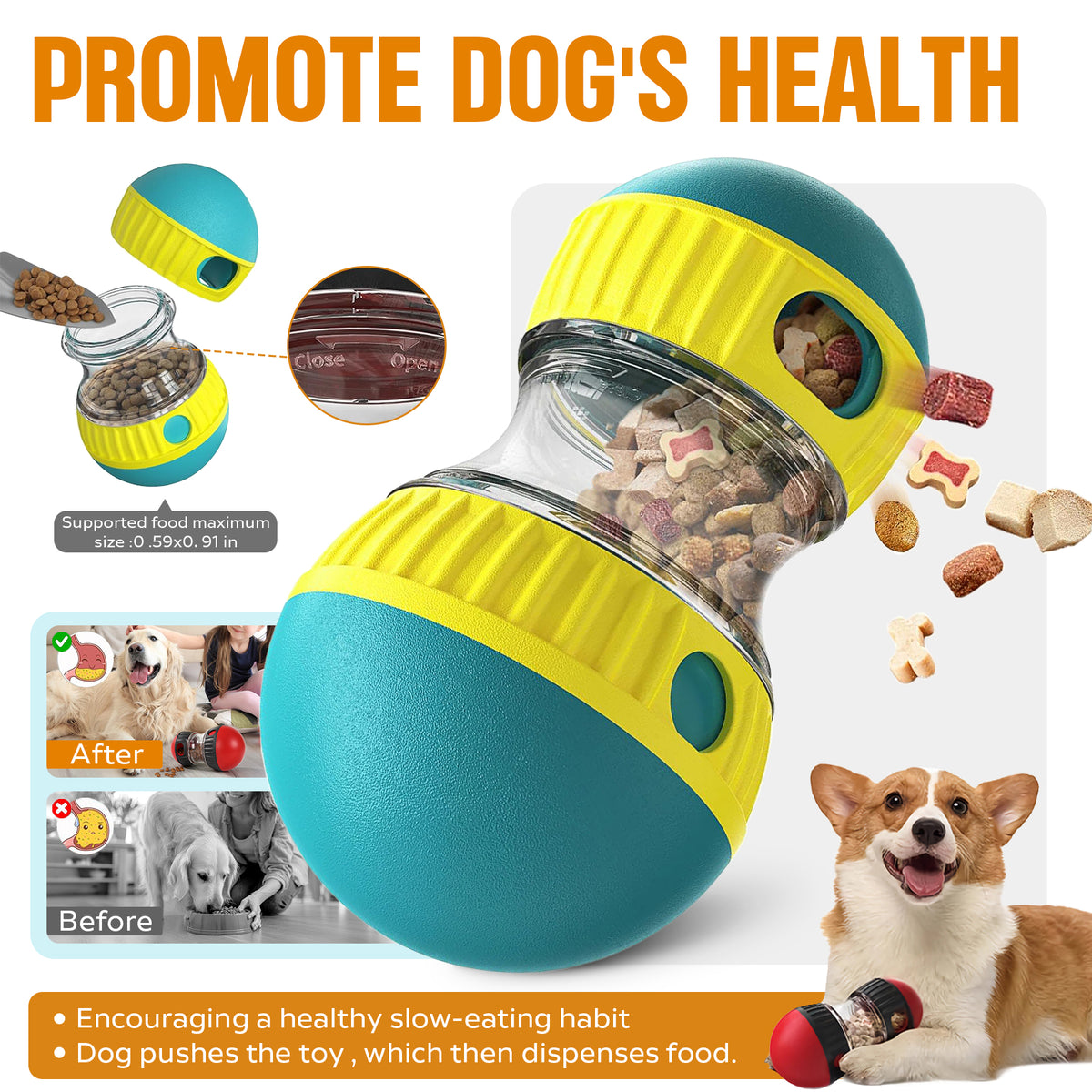 Dog Treat Dispensing Puzzle Ball Adjustable Slow Feeder