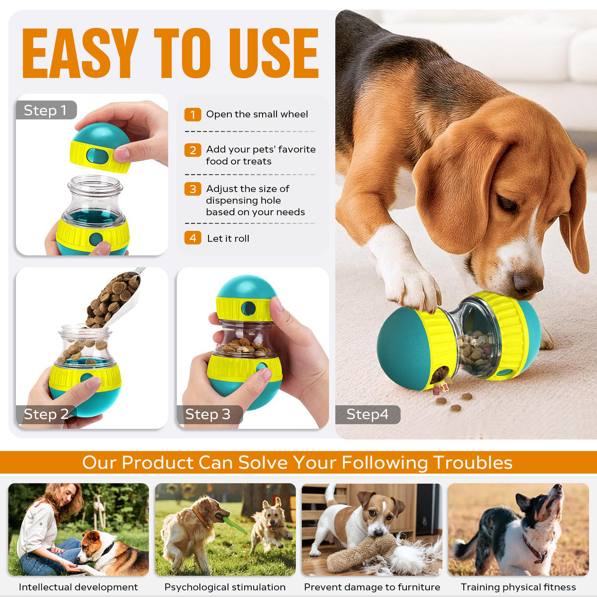 Dog Treat Dispensing Puzzle Ball Adjustable Slow Feeder