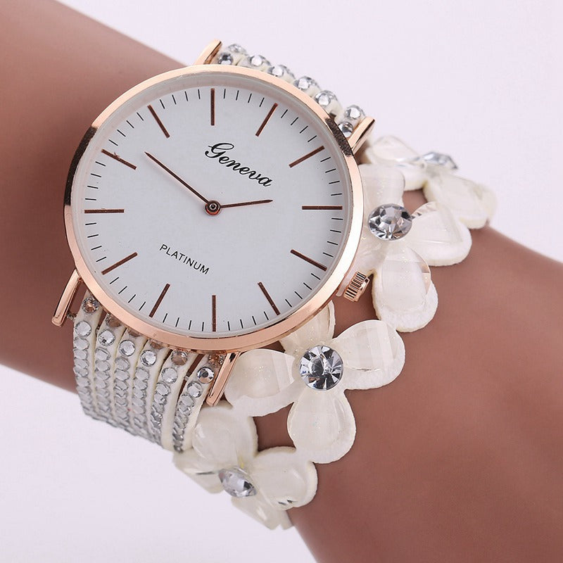 Womens Floral Bracelet Watch with Quartz Movement