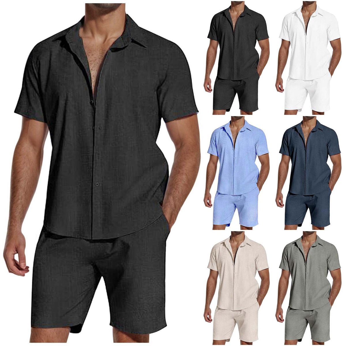 Mens Shirt and Shorts Set Short Sleeve Summer Co Ord