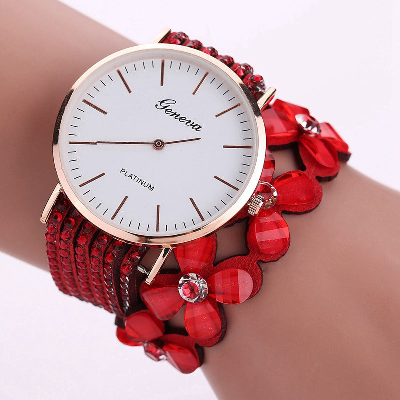 Womens Floral Bracelet Watch with Quartz Movement