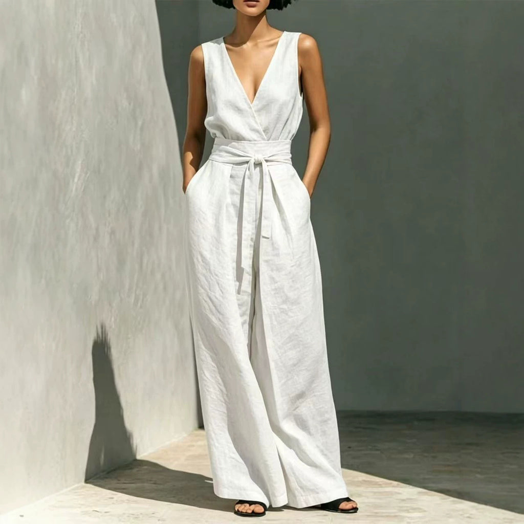 Womens Sleeveless Co ord Set with High Waist Wide Leg Trousers