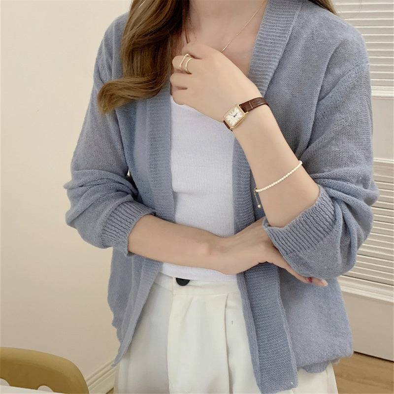 Womens Lightweight Ice Silk Viscose Cardigan Long Sleeve