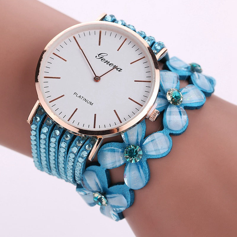 Womens Floral Bracelet Watch with Quartz Movement