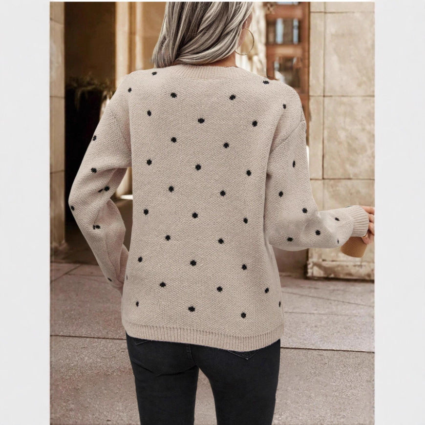 Womens Polka Dot Jumper Long Sleeve Knit Pullover