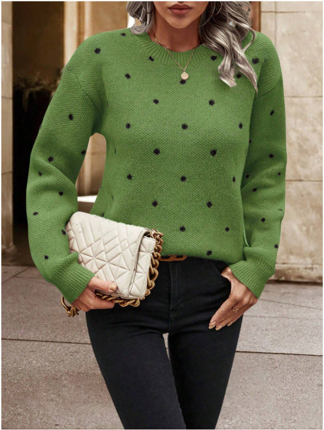 Womens Polka Dot Jumper Long Sleeve Knit Pullover