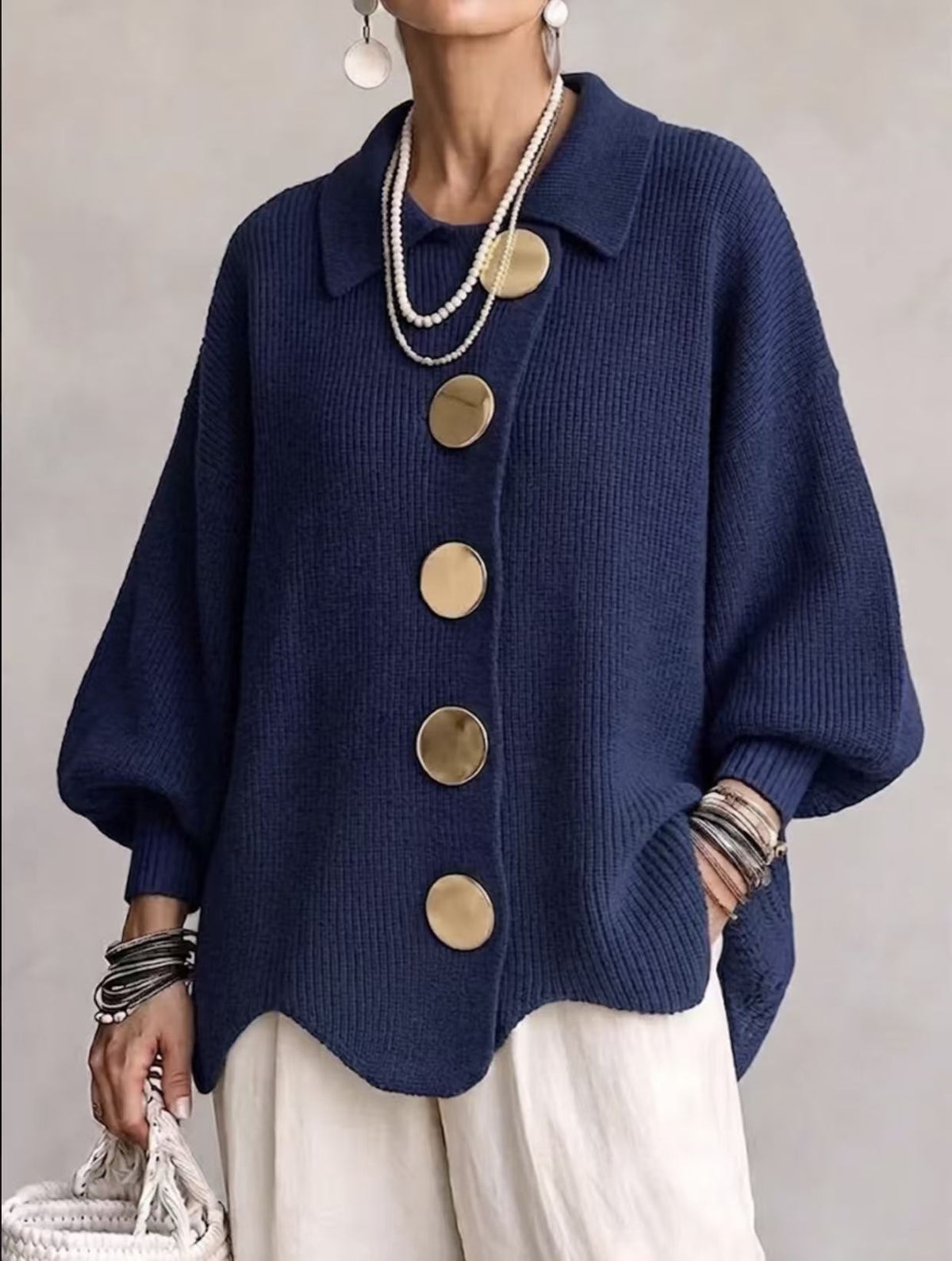 Womens Relaxed Fit Knitted Cardigan Long Sleeve