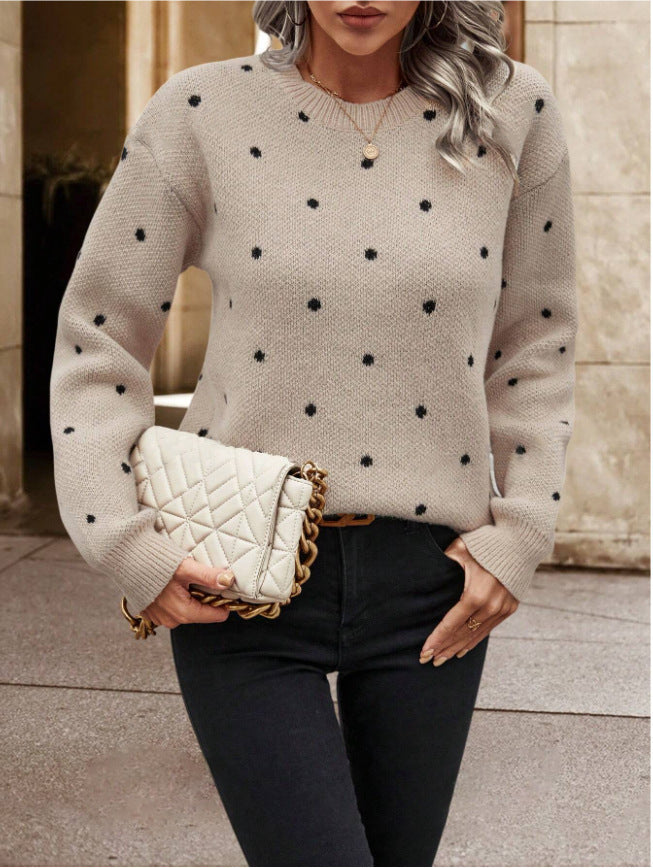 Womens Polka Dot Jumper Long Sleeve Knit Pullover