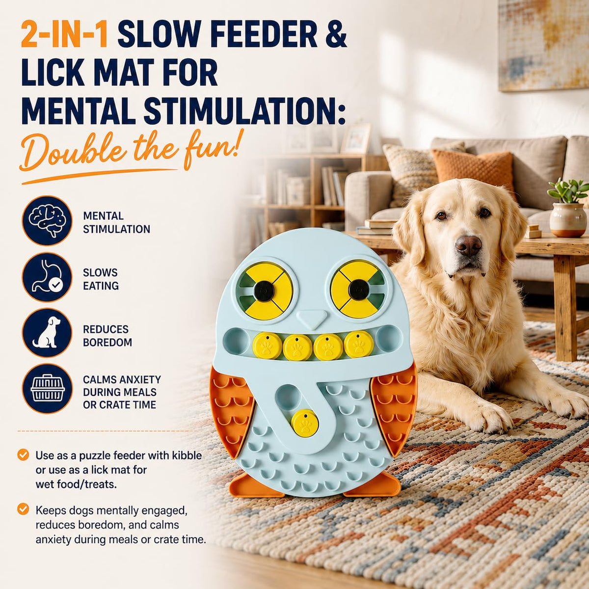 Slow Feeder Dog Bowl and Lick Mat Interactive Puzzle Toy
