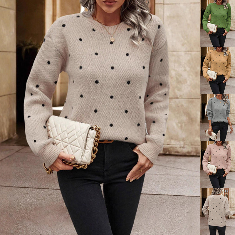 Womens Polka Dot Jumper Long Sleeve Knit Pullover