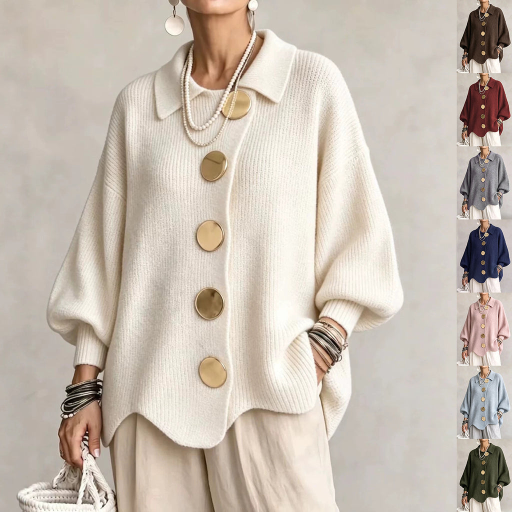Womens Relaxed Fit Knitted Cardigan Long Sleeve