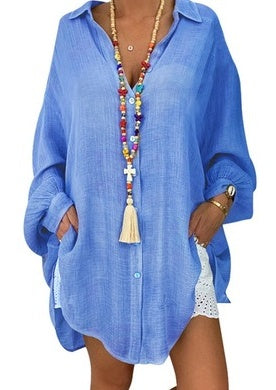 Womens Ripped Cotton Blouse with Relaxed Fit
