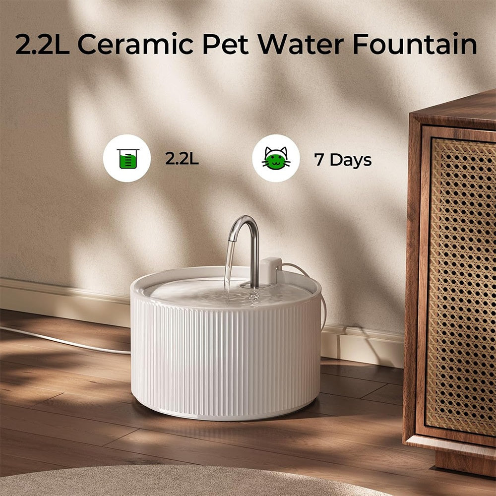 Ceramic Cat Water Fountain 2.2L Roman Column Design
