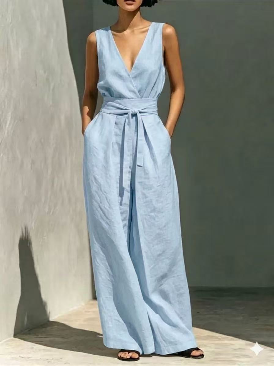 Womens Sleeveless Co ord Set with High Waist Wide Leg Trousers