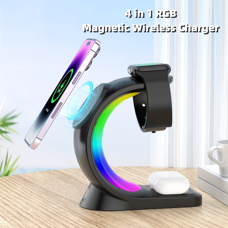4 in 1 Magnetic Wireless Charging Station with RGB Light