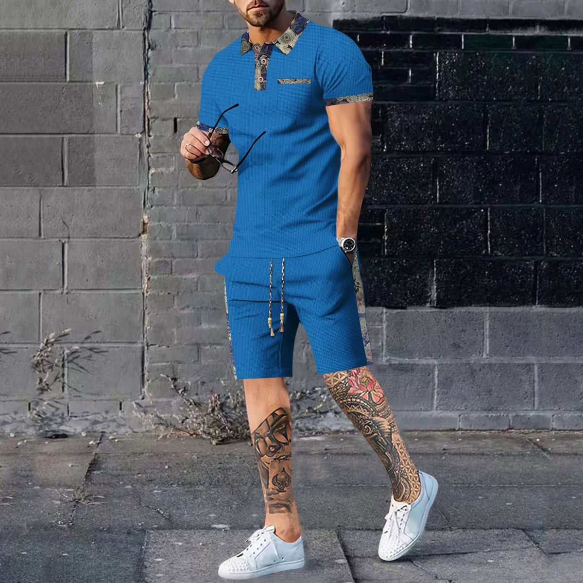 Mens Casual Shirt and Shorts Set Summer Co Ord