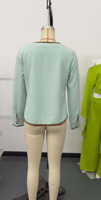 Womens Mint Green Shirt Contrast Trim Three Quarter Sleeves