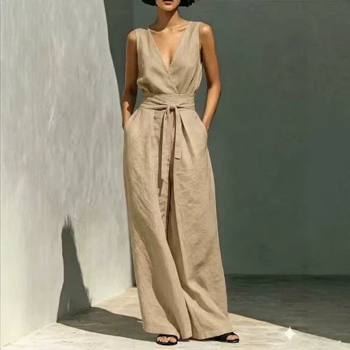 Womens Sleeveless Co ord Set with High Waist Wide Leg Trousers
