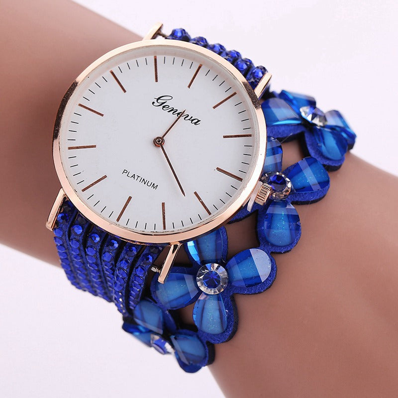 Womens Floral Bracelet Watch with Quartz Movement