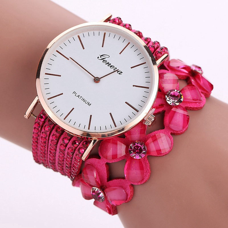 Womens Floral Bracelet Watch with Quartz Movement