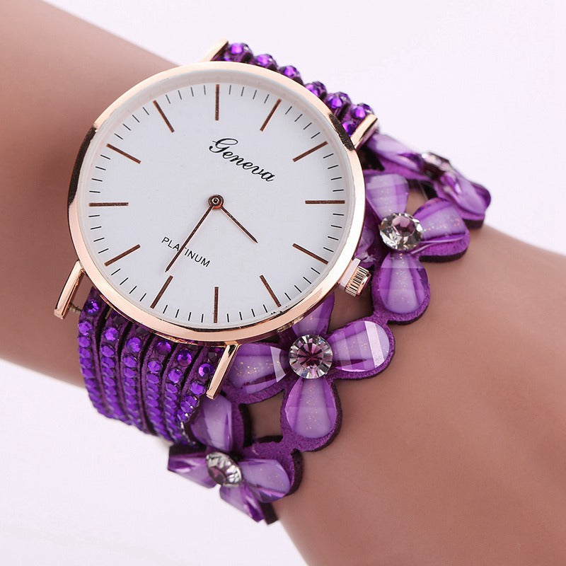 Womens Floral Bracelet Watch with Quartz Movement