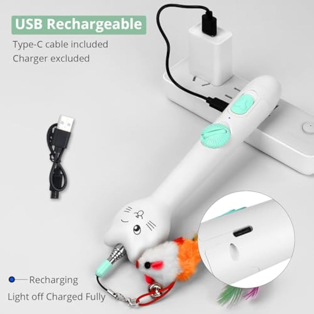 Rechargeable Cat Laser Pointer and Feather Wand Toy