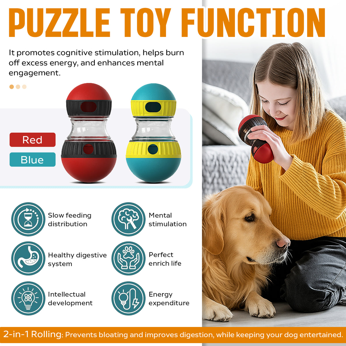 Dog Treat Dispensing Puzzle Ball Adjustable Slow Feeder