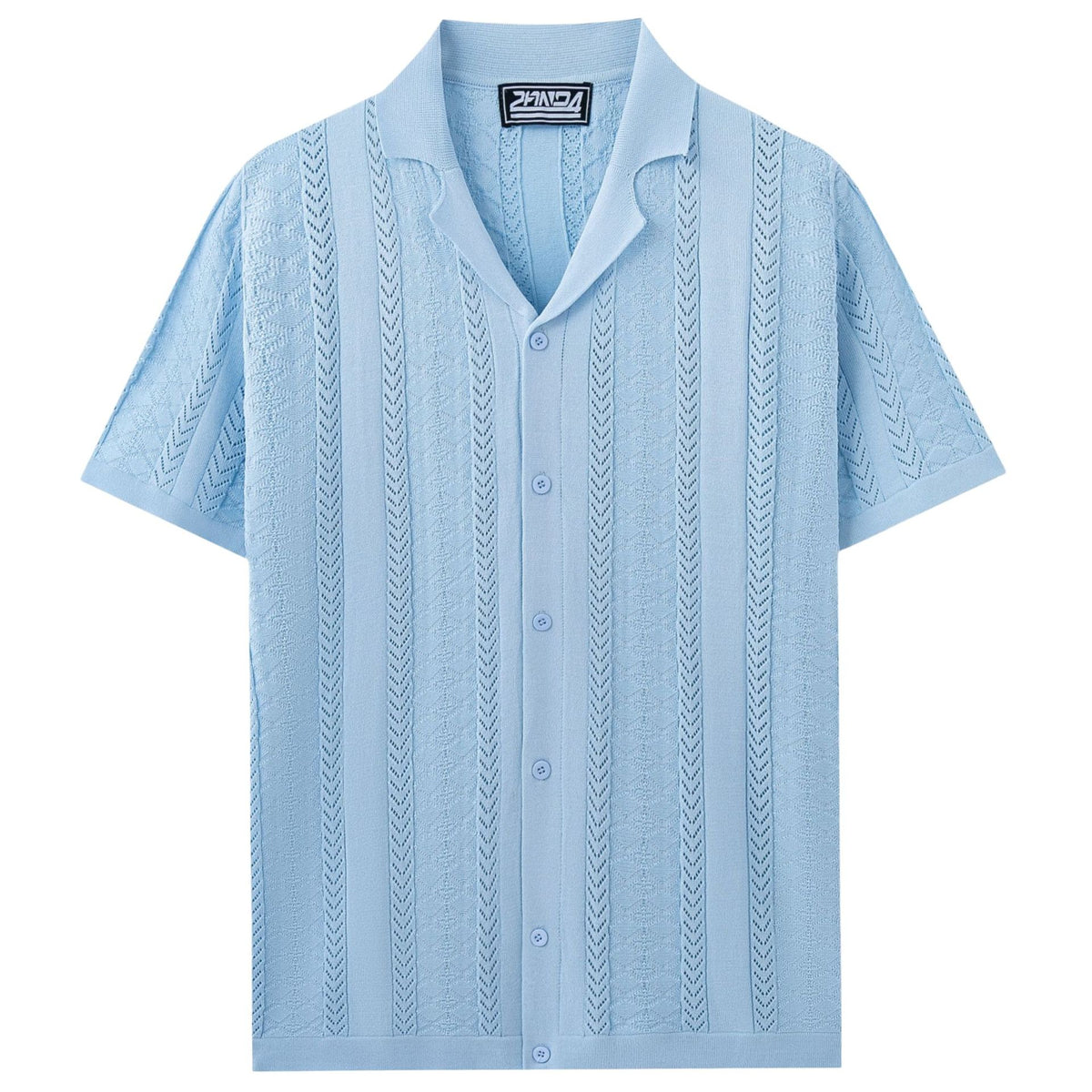 Mens Open Knit Cuban Collar Cardigan