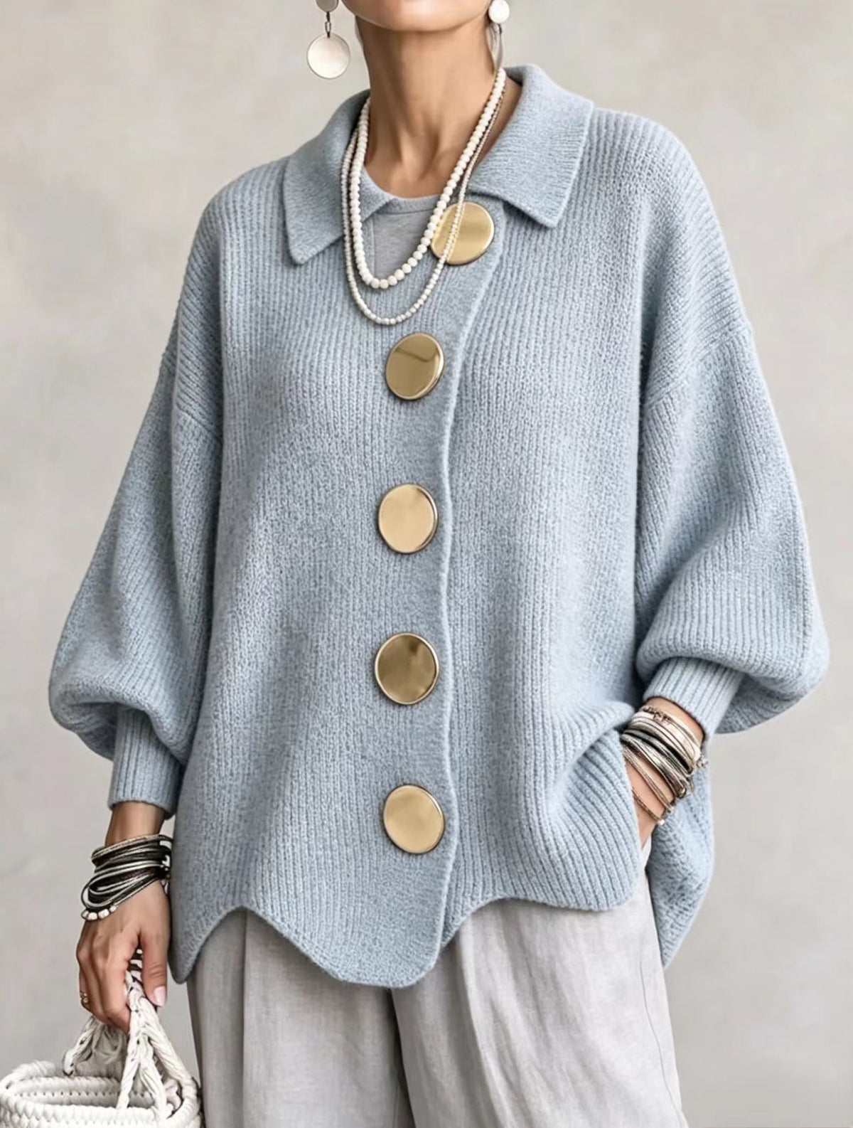 Womens Relaxed Fit Knitted Cardigan Long Sleeve