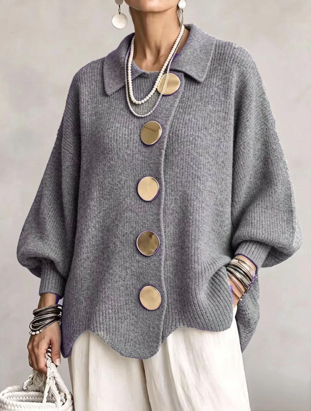 Womens Relaxed Fit Knitted Cardigan Long Sleeve