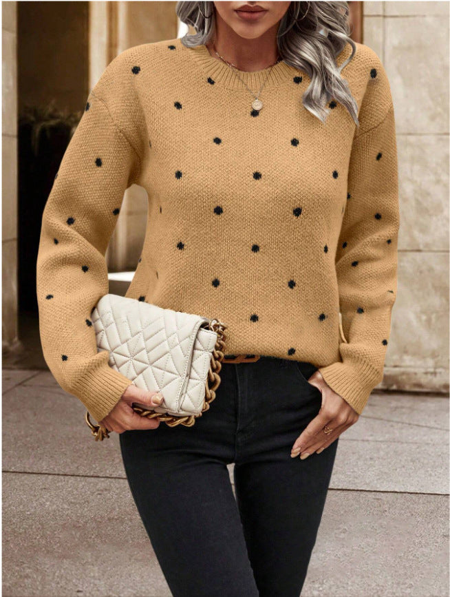 Womens Polka Dot Jumper Long Sleeve Knit Pullover